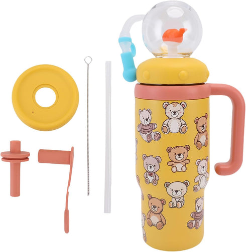 Luocute 710ml Stainless Steel Whale Fountain Cup, Kids Sippy Cup Water Bottle with Lid and Straw, for Toddlers Babies
