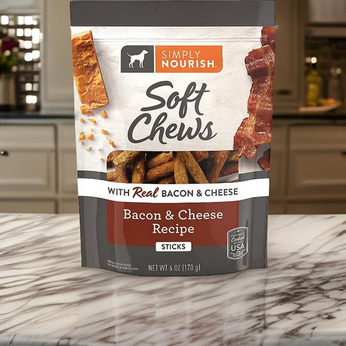 Simply Nourish Bacon & Cheese and Chicken & Cheese Soft Chew Original Dog Protein Sticks, Chewy Treats for Adult Dogs,