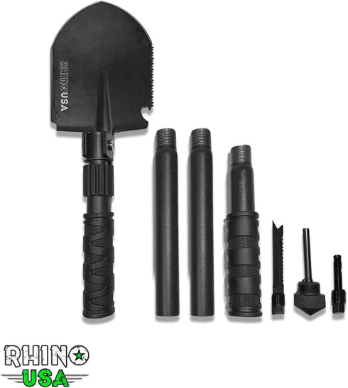 Rhino USA Survival Shovel with Pick - Heavy Duty Carbon Steel Entrenching Tool for Off Road, Camping, and Gardening