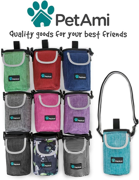 PetAmi Dog Treat Pouch, Large Training Treat Pouch with Pocket, Dog Trainer Essentials Supply Holder (Floral Grey)