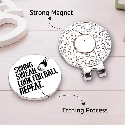 Swing Swear Look for Ball Golf Ball Marker with Magnetic Hat Clip, Funny Golf Gifts for Men Women Golf Lovers
