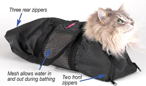 Cat Grooming Bag - Pet Carrier Grooming Bags for Washing, Bathing, Nail Trimming, Mesh Cat Bathing Bag with Interior