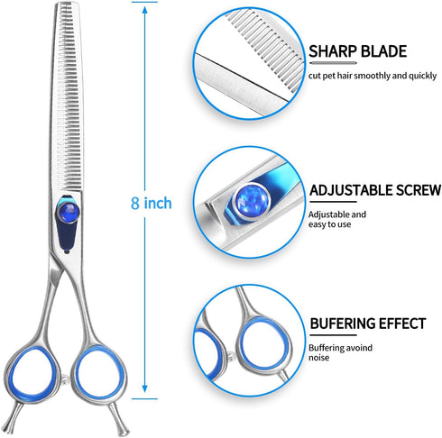 8'' Thinning Shears for Dogs, Professional Grooming Shears, Japan 440C Stainless Steel, Sharp Heavy Duty Blending