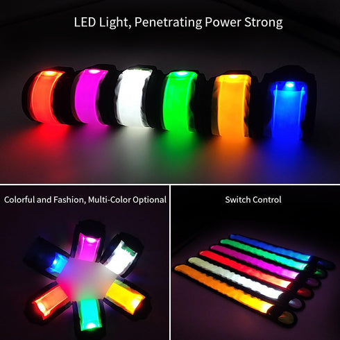 Pack of 6 LED Light Up Band Slap Bracelets for Night Safety, Cycling, Walking, Running, Concerts, Camping