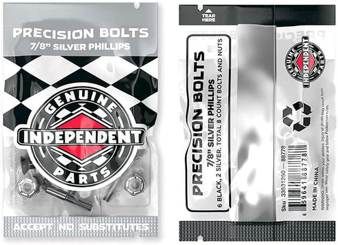 Independent Genuine Parts Cross Bolts, Standard Phillips Skateboard Hardware, Black/Silver, 7/8"