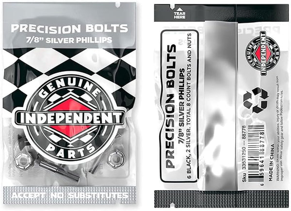 Independent Genuine Parts Cross Bolts, Standard Phillips Skateboard Hardware, Black/Silver, 7/8"