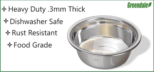Greendale - 2 Pack Large Stainless Steel Dog Bowls (6.75 Cups) - Perfect for Food and Water