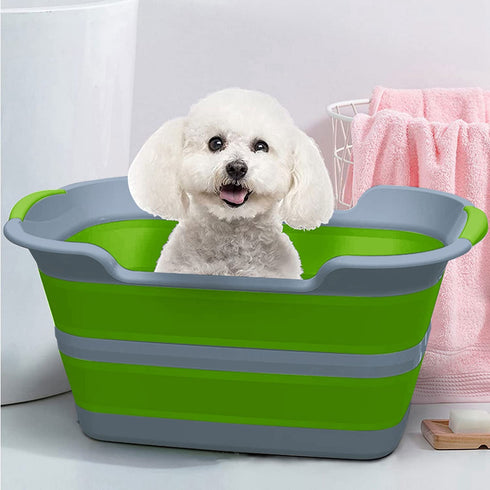 Multi-Functional Collapsible Pet Bathtub - Portable Indoor Outdoor Washing Tub for Small Pets, Green