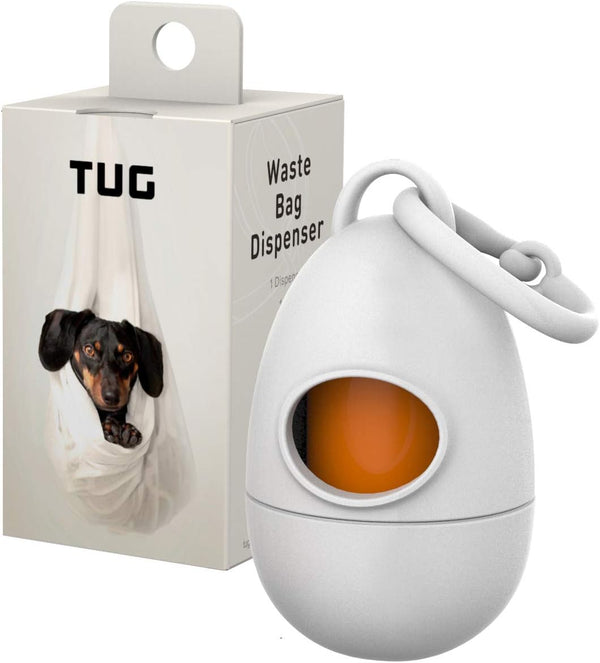 TUG Dog Waste Bag Dispenser with Dog Poop Bags, 15 Bags Per Roll, White Dispenser