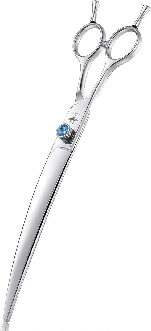 PURPLEBIRD 8 Inch Left Handed Downward Curved Dog Grooming Scissors, Professional Pet Shears, Silver