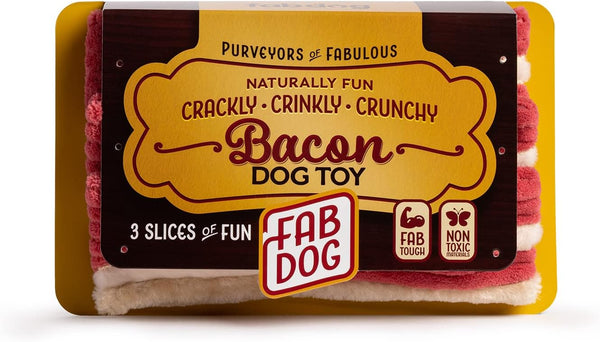fabdog Foodie Dog Toys - Fun Plush Squeaky Toy for All Breeds - Ideal Food-Themed Birthday Gift | Bacon