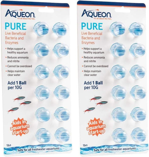 Aqueon 2 Pack of Pure Live Beneficial Bacteria and Enzymes for Aquariums, 12 Pack Each, Treats Up to 240 Gallons