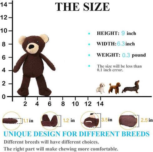Squeaky Dog Toys, 3-Layered Durable Stuffed Toys for Aggressive Chewers, Cute Plush Teething Chew Toys (Bear-M)