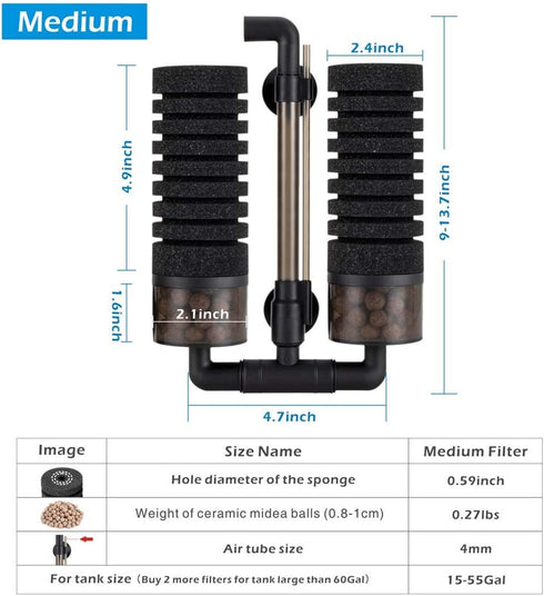 4 1 15 55 hygger Sponge Filter, Aquarium Filter Double Sponge Replaceable Media with Biochemical Sponges and Bag