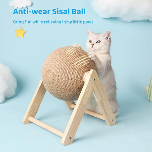 BATTIPAW Cat Scratcher, Rabbit Scratching Ball, Natural Sisal Scratcher, Spinning Cat Ball, Solid Wood Scratching Toy