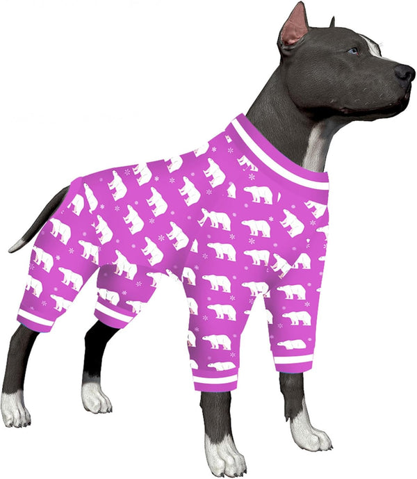 LovinPet Large Dog Costume, Soft Cotton PJs with Polar Bear Snowflake Print, Surgery Recovery Shirt, XL