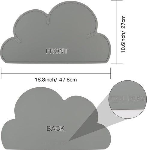 DesignSter Pet Food Mats, Anti-Slip Waterproof Dog Cat Feeding Mat, Top Grade Cloud Silicone Pad (Dark Gray)