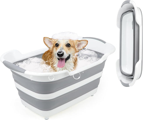 FHTONGE 7.13 Gal/27L Raised Collapsible Dog Bathtub with Drain Hair Catcher, Multifunctional
