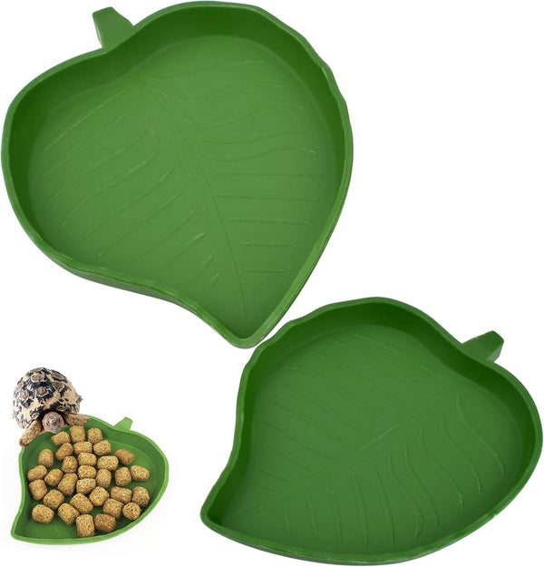Leaf Shape Reptile Food Water Bowl, 2 Pieces Reptile Plate Dish for Tortoise, Corn Snake, 2 Sizes