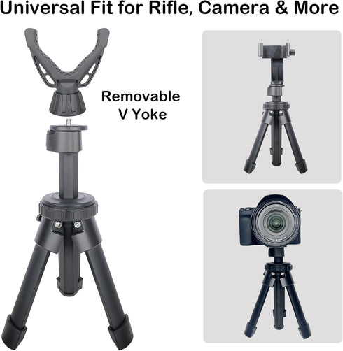 360 Portable Shooting Tripod with Rotating & Removable V Yoke - Adjustable Height Rifle Rest Stand for Hunting, Target