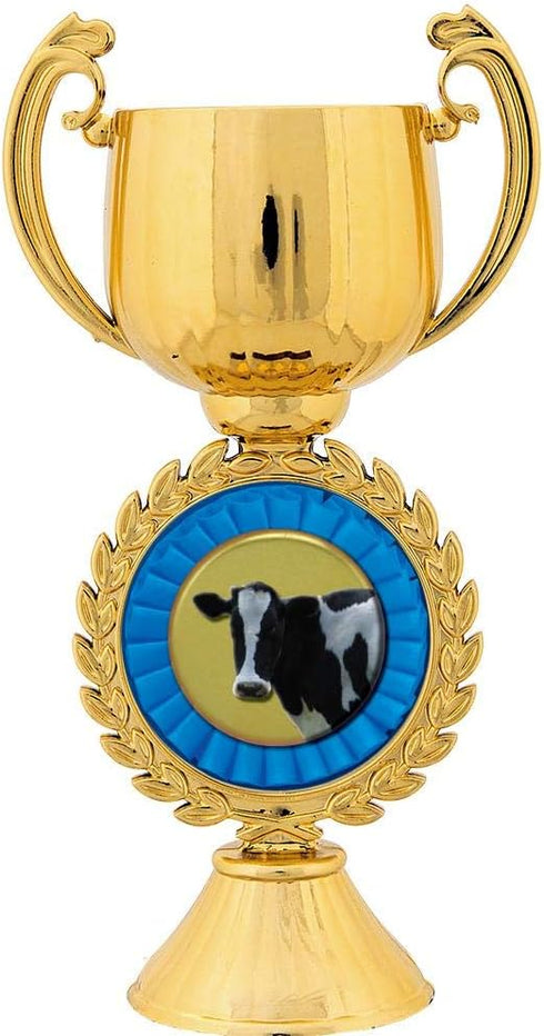 7.25" Crown Awards Personalized Cow Trophy, Gold Cup Dairy Cow Trophies with Free Custom Engraving