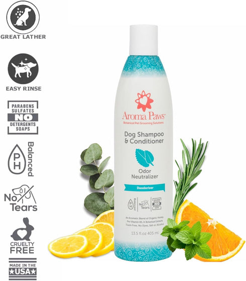 2-in-1 13.5 oz Dog Shampoo and Conditioner - Natural Deodorizing Formula Odor Neutralizer - Tearless Sensitive Skin