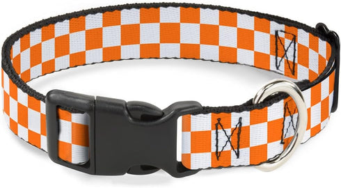 Buckle-Down Plastic Clip Collar - Checker White/TN Orange, 1" Wide, Fits 9-15" Neck - Small