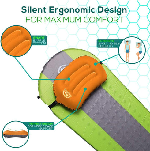 Gear Doctors Inflatable Camping Pillow - Backpacking Pillow, Blow Up Pillow for Camping, Orange