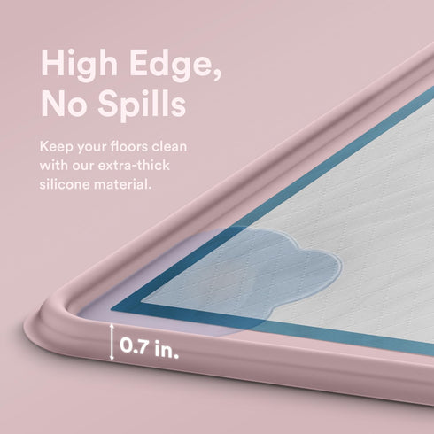 Pee Pad Tray Holder for Dogs - Large Pink Silicone Mat with No Spill Raised Lip, Extra Thick Non-Slip for Indoor Floor