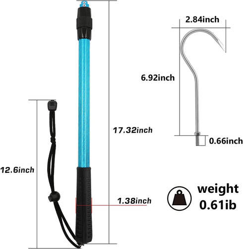 SANLIKE Telescopic Fish Gaff with Stainless Sea Fishing Spear Hook Tackle, Soft Handle Aluminum Alloy Pole for