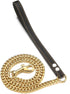 Gold Dog Chain Leash, Stainless Steel Metal Chain, 10mm/14mm Curb Cuban Link, 3FT 4FT 5FT with Genuine Leather Handle