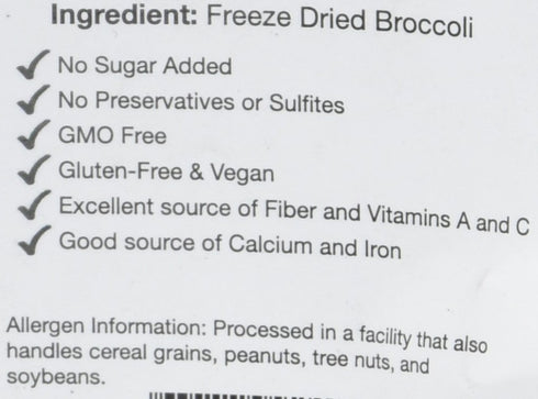 Pack 1 oz, 100% Backpacking, BioTree Labs Freeze Dried Broccoli Florets - of All Natural Healthy Snacks | Great