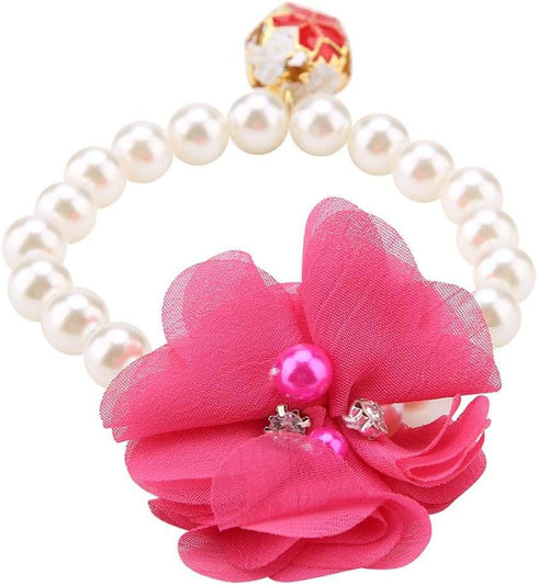 Pet Pearl Flower Necklace, Princess Collar Accessories for Puppy Decoration (Rose Red)