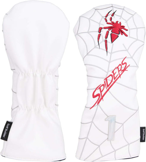 Spider Embroidery White Golf Head Covers for Driver/Fairway Wood/Hybrid/Iron