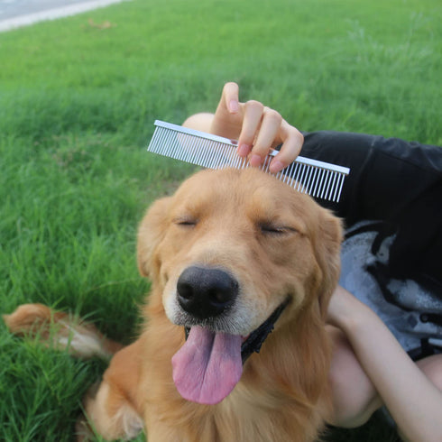 ROPO Dog Comb Tool for Removing Matted Fur, Pet Dematting Comb with Rounded Teeth and Non-Slip Grip Handle