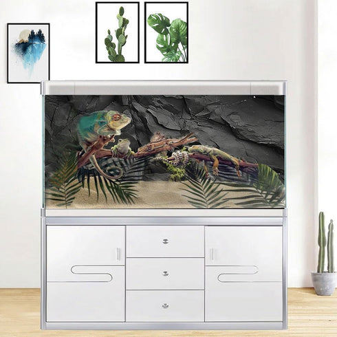 Stone Aquarium Background - Underwater Black Rock Fish Tank Background, Polyester with 6 EVA Double-Sided Tapes 36x18