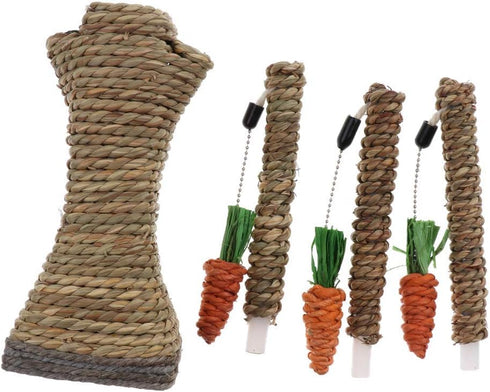 Pet Climbing Tree Toy - Rattan Grass Scratcher Activity Center with Carrot for Cat, Rabbit, Hamster, Small Animals