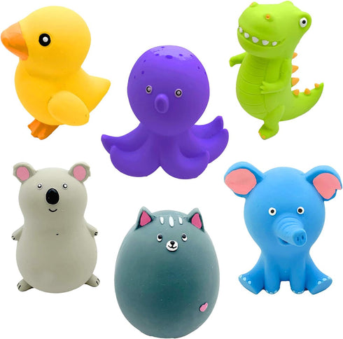 Jalousie 4 Inch Latex Dog Squeaky Toys - Soft Rubber Puppy Chew Toy for Fetch Play (6 Pack Animal Medium)