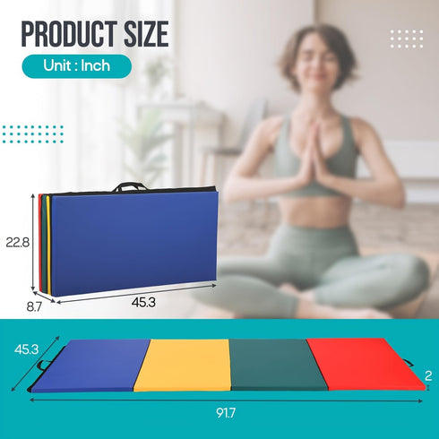4-Panel 4'x8'x2'' Folding Gymnastics Mat Yoga Mats Exercise Mat Gym Mat for Home Aerobics Workout Foldable Tumbling Mat