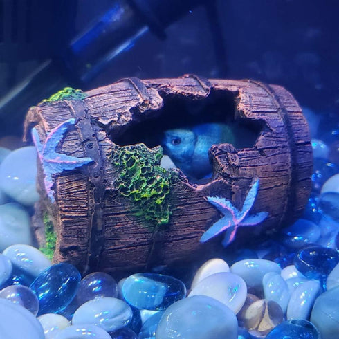 SLOCME Aquarium Broken Barrel Decorations, Betta Cave Hideout Wood Trunk Log for Fish Tank