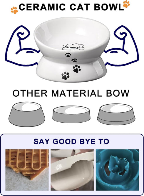 Y YHY Raised Cat Food Bowls, Anti Vomiting Tilted Elevated Ceramic Bowl for Flat Faced Cats, Small Dogs, Dishwasher Safe