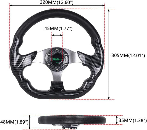 RASTP D Shape Golf Cart Steering Wheel Universal 12.6 inch for EZGO RXV & TXT, Club Car DS