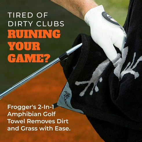 Frogger Amphibian Golf Towel with Wet and Dry Technology, Green - Accessory for Men & Women with Carabiner Clip