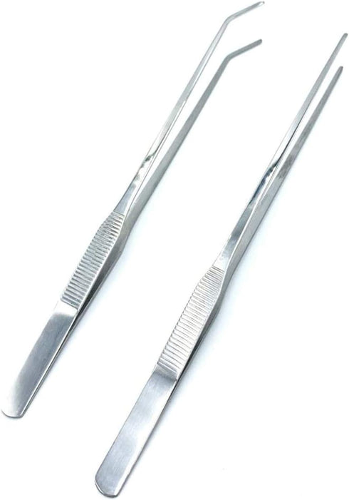 FRUTA Long Reptiles Feeding Tongs, Stainless Steel Straight and Curved Tweezers Set for Reptiles, Lizards, Bearded