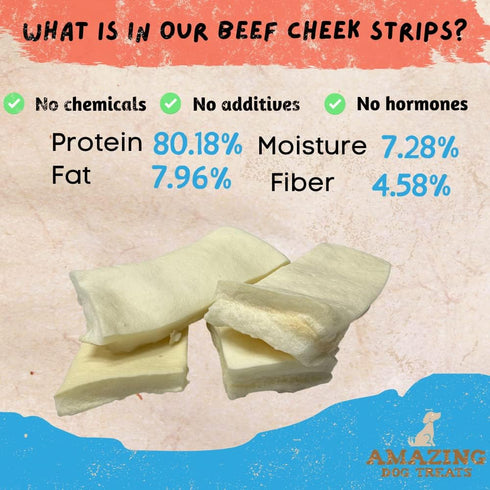 Amazing Dog Treats, Beef Cheek Strips, Premium Dog Chew, 10 Inch - 5 Pack, Rawhide Alternative