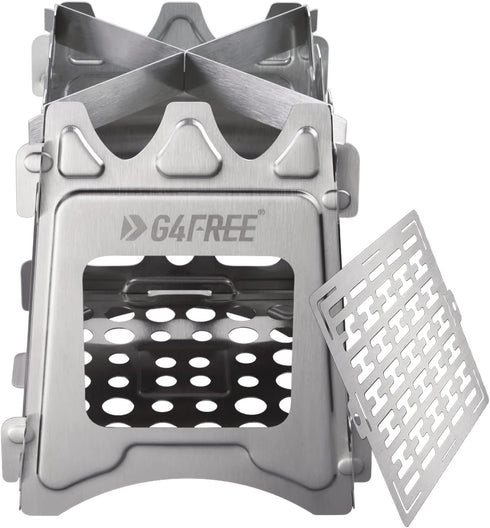 G4Free Portable Wood Camping Stove, Folding Stainless Steel for Outdoor BBQ