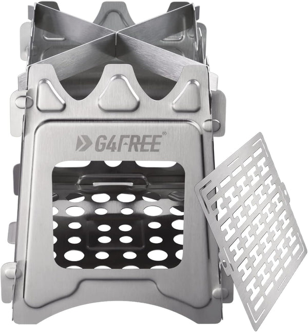 G4Free Portable Wood Camping Stove, Folding Stainless Steel for Outdoor BBQ