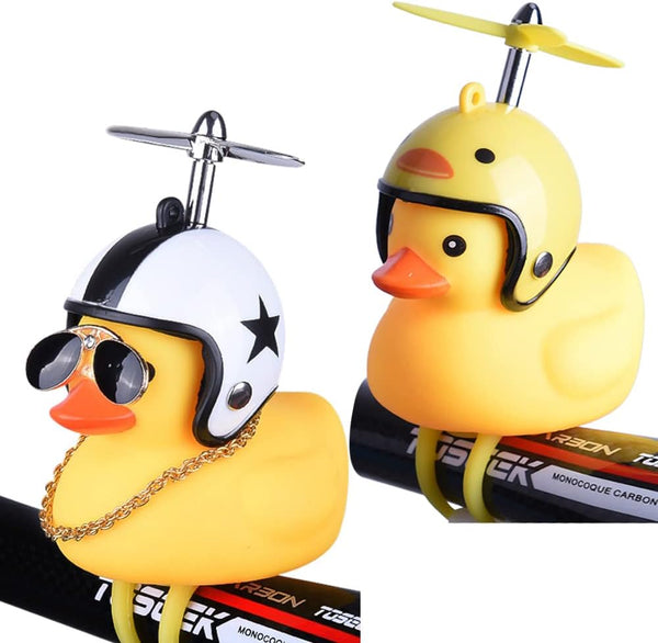 Kids Lovely Yellow Duck Bike Bell, Rubber Bicycle Accessories with LED Light for Toddlers, Children, Adults Outdoor