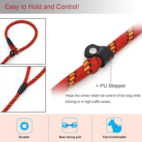 Red Brand 5 FT Adjustable Nylon Dog Rope Leash for Small Medium Dogs, 10-80 lb Walking