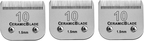 3 Pack Detachable Pet Dog Grooming Clipper Ceramic Blade Sets, Compatible with Andis Size 10 Cut Length 1/16"